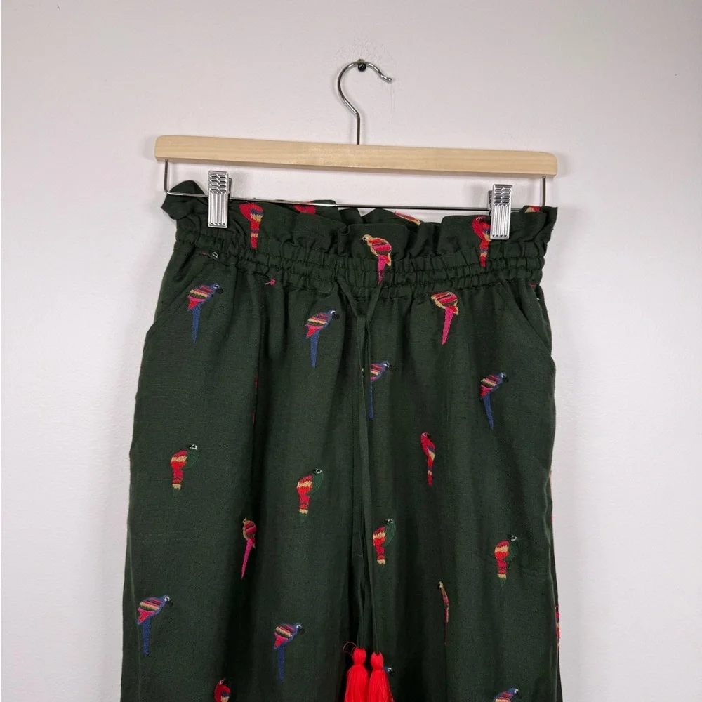 Farm Rio Parrot Bird Linen Blend Embroidered Pants - Picture 3 of 7